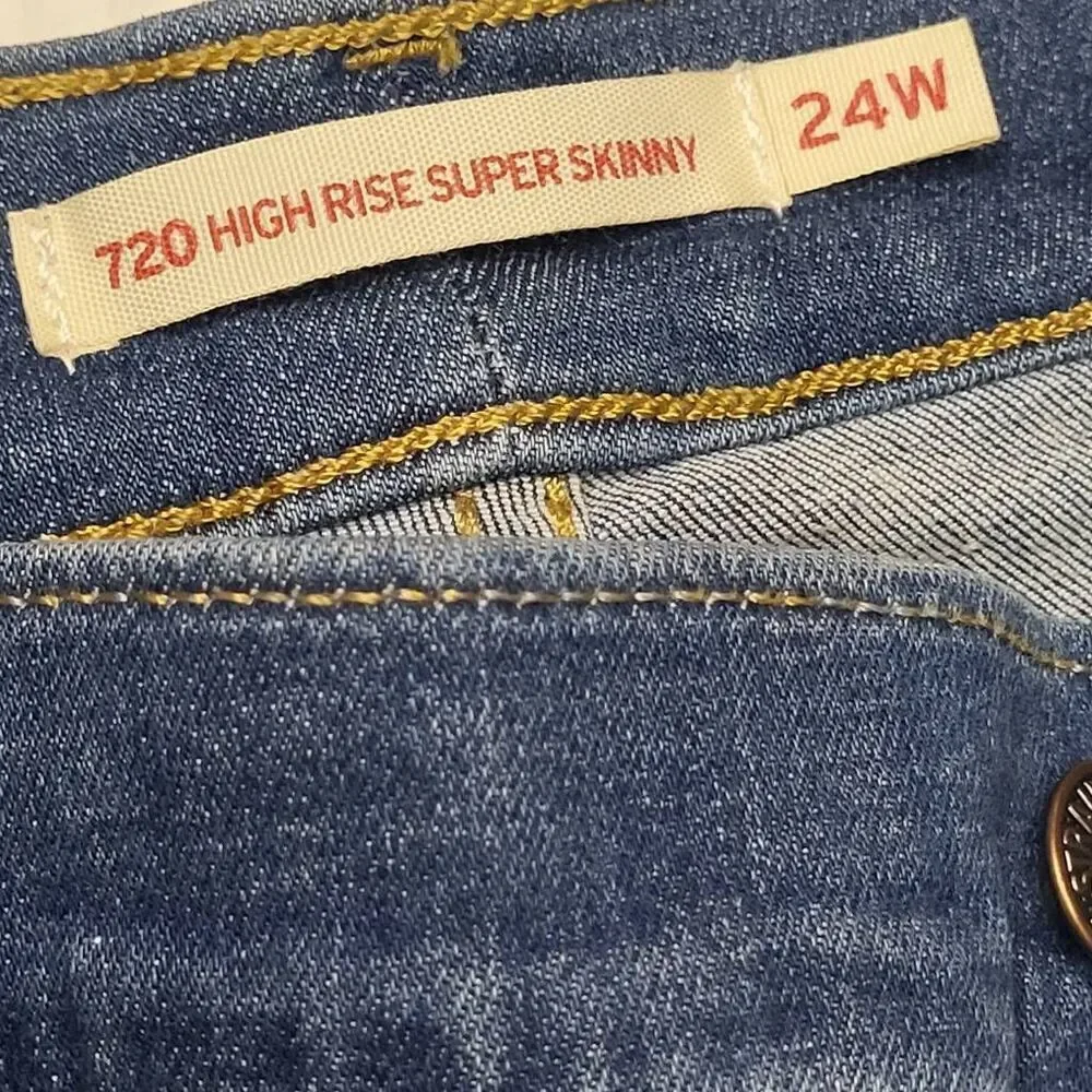 Levi's Jeans Women's Size 24W 720 High-Rise Super-Skinny Leg Denim Pants New wit - Picture 5 of 10